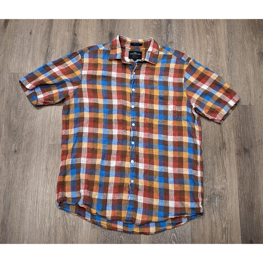 Rodd & Gunn Shirt Linen Short Sleeve Plaid Original Fit Italy Mens Large